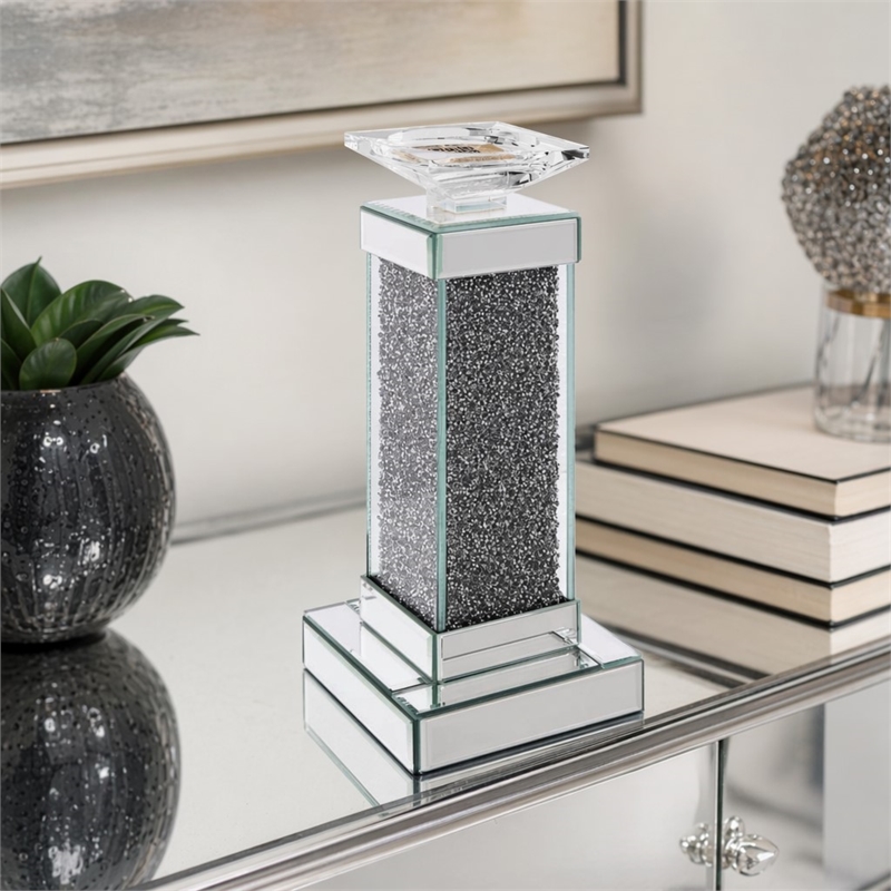 Bowery Hill Rekha Accent Candleholder with Mirrored Frame Beveled Edge