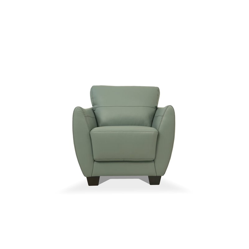 Bowery Hill Valeria Leather Chair with Wooden Block Legs in Watery Finish