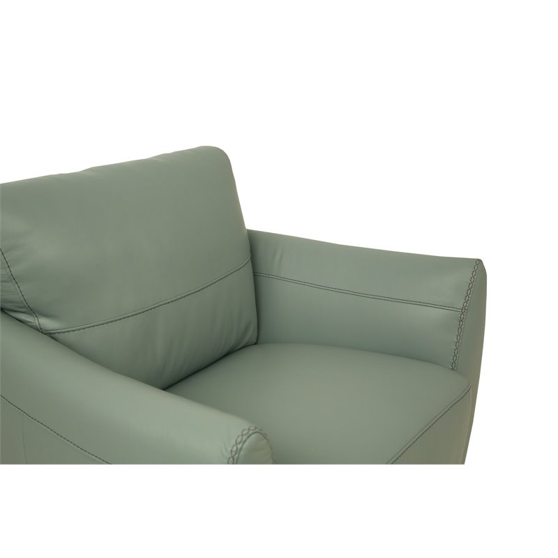 Bowery Hill Valeria Leather Chair with Wooden Block Legs in Watery Finish