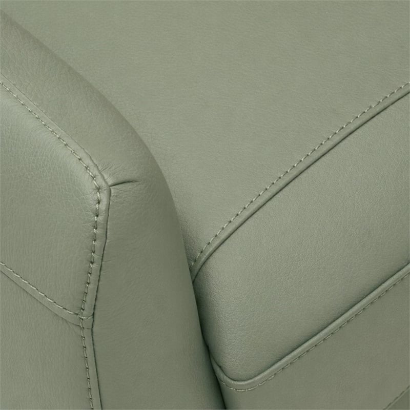 Bowery Hill Valeria Leather Chair with Wooden Block Legs in Watery Finish