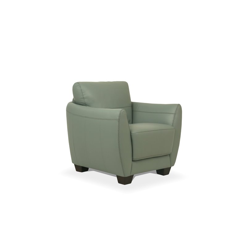 Bowery Hill Valeria Leather Chair with Wooden Block Legs in Watery Finish