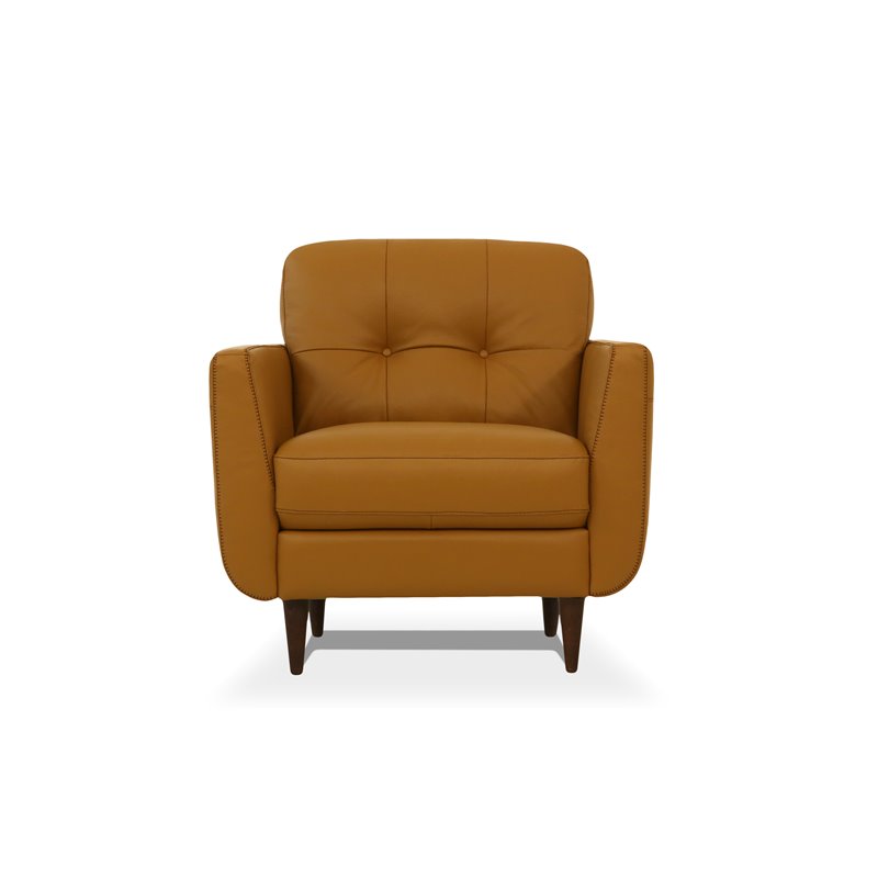 Bowery Hill Radwan Tufted Leather Accent Chair in Caramel with Tapered Legs