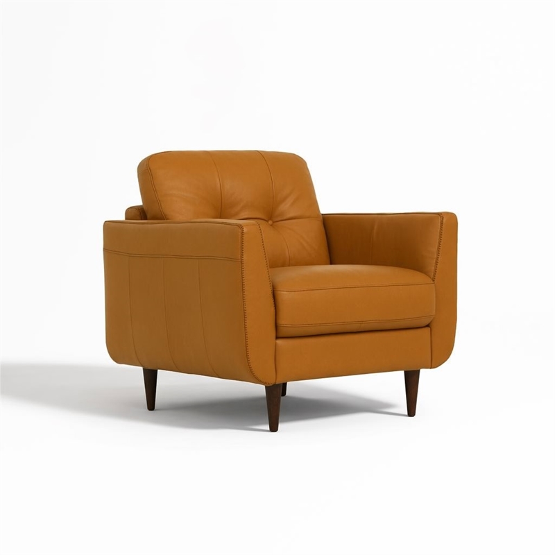 Bowery Hill Radwan Tufted Leather Accent Chair in Caramel with Tapered Legs