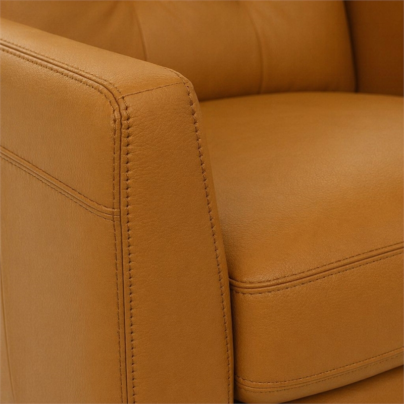 Bowery Hill Radwan Tufted Leather Accent Chair in Caramel with Tapered Legs