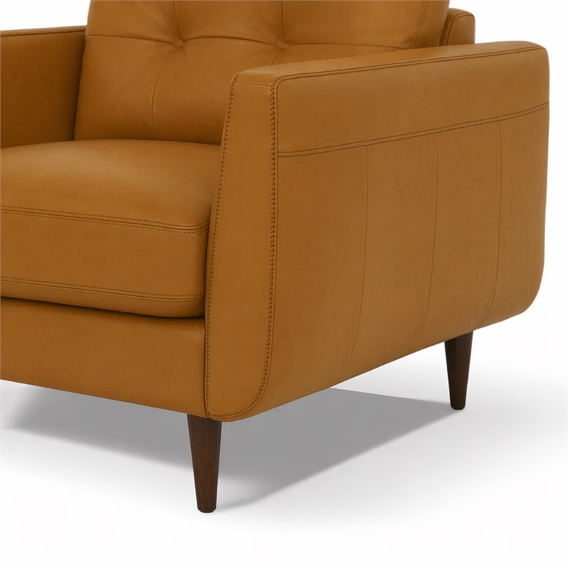 Bowery Hill Radwan Tufted Leather Accent Chair in Caramel with Tapered Legs