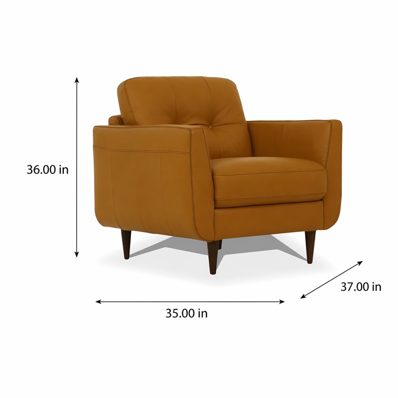 Bowery Hill Radwan Tufted Leather Accent Chair in Caramel with Tapered Legs