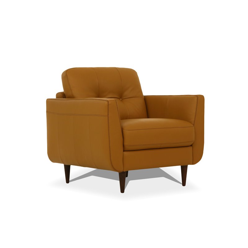 Bowery Hill Radwan Tufted Leather Accent Chair in Caramel with Tapered Legs