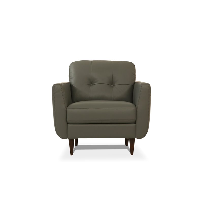 Bowery Hill Radwan Tufted Leather Accent Chair in Pesto Green with Tapered Legs