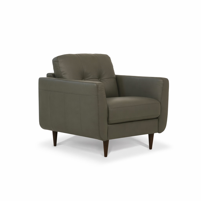 Bowery Hill Radwan Tufted Leather Accent Chair in Pesto Green with Tapered Legs