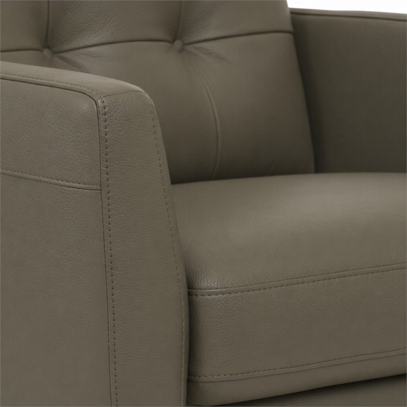 Bowery Hill Radwan Tufted Leather Accent Chair in Pesto Green with Tapered Legs