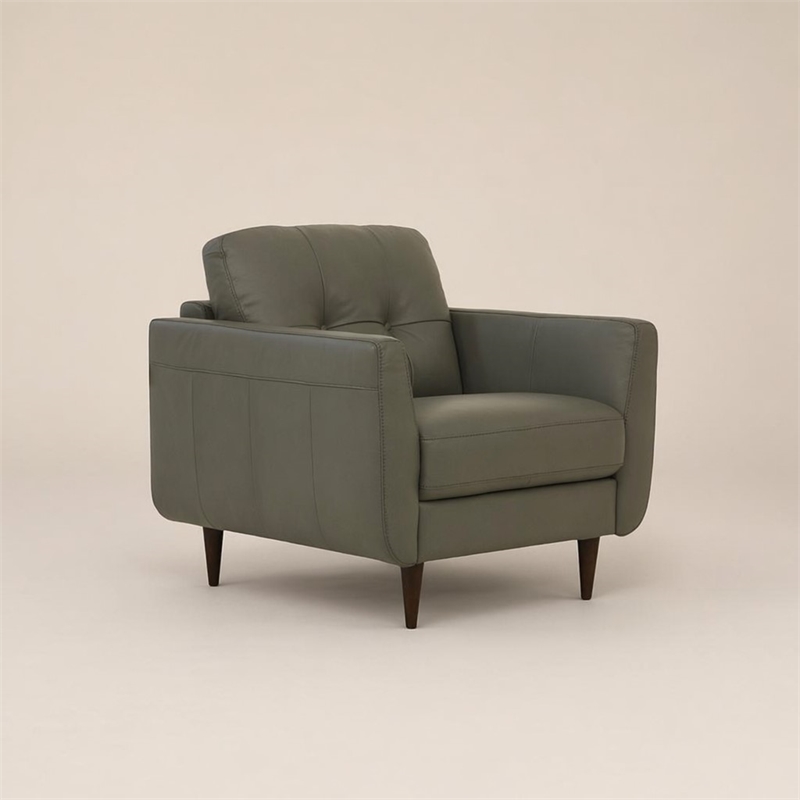 Bowery Hill Radwan Tufted Leather Accent Chair in Pesto Green with Tapered Legs