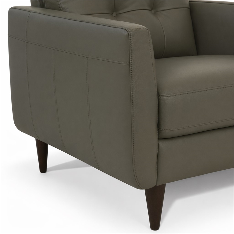 Bowery Hill Radwan Tufted Leather Accent Chair in Pesto Green with Tapered Legs