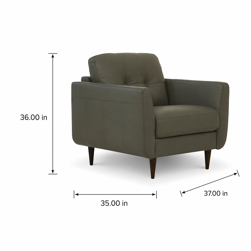 Bowery Hill Radwan Tufted Leather Accent Chair in Pesto Green with Tapered Legs