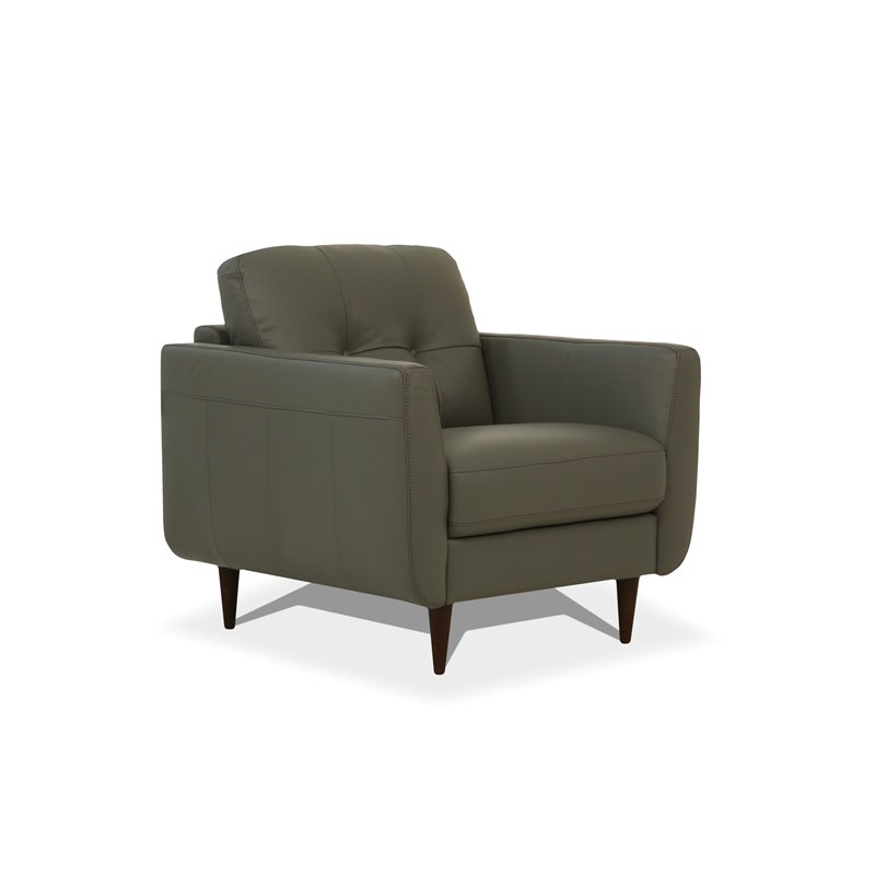 Bowery Hill Radwan Tufted Leather Accent Chair in Pesto Green with Tapered Legs