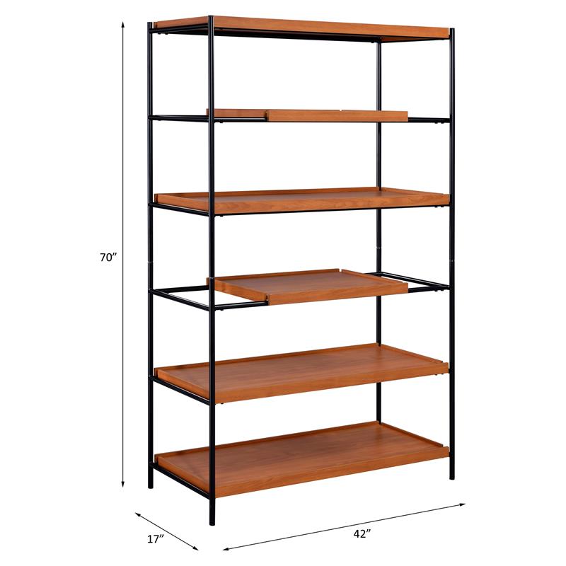 Bowery Hill Rectangular Bookshelf with 5 Wooden Shelves in Honey Oak & Black