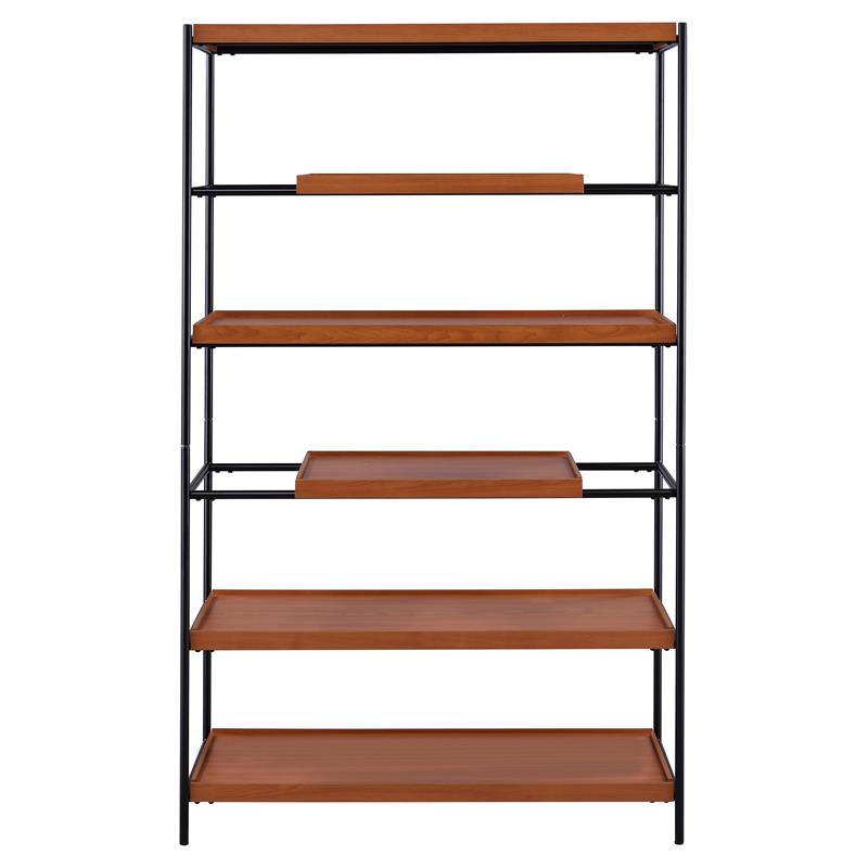 Bowery Hill Rectangular Bookshelf with 5 Wooden Shelves in Honey Oak & Black