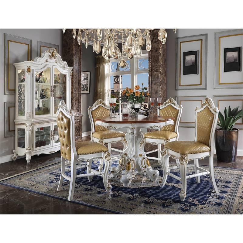Bowery Hill Faux Leather Counter Height Chair Set of 2 in Pearl & Brown