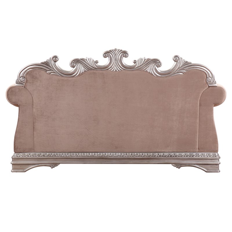 Bowery Hill Loveseat with Pillows in Velvet Upholstery and Antique Silver