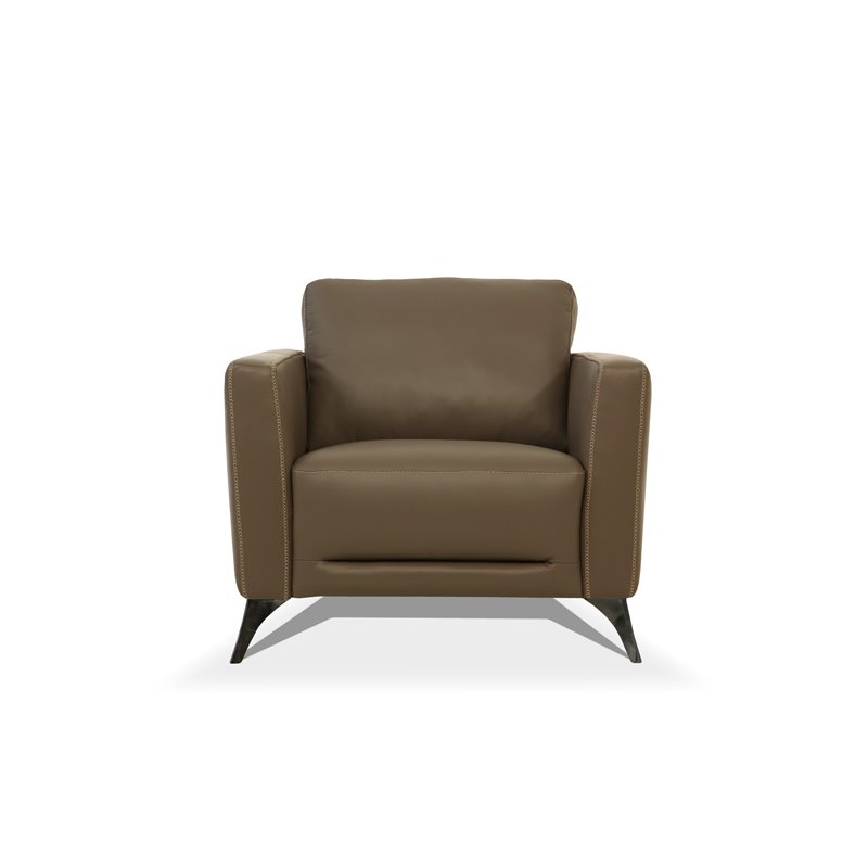Bowery Hill Malaga Leather Accent Chair in Espresso with Chrome Legs