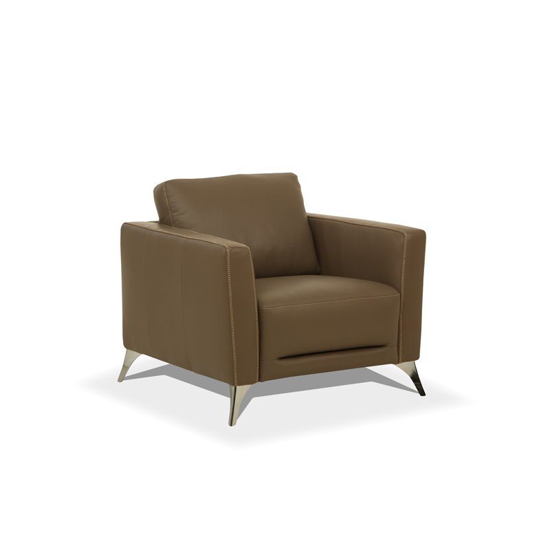 Bowery Hill Malaga Leather Accent Chair in Espresso with Chrome Legs
