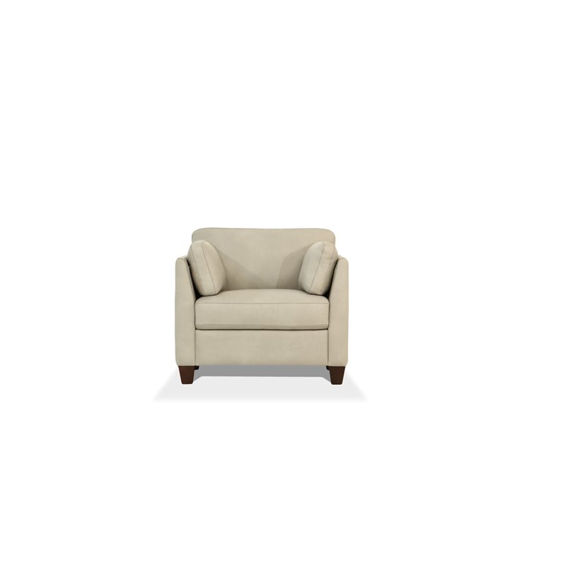 Bowery Hill Matias Leather Accent Chair in Dusty White with Wooden Legs