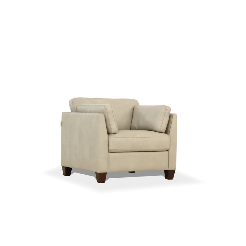Bowery Hill Matias Leather Accent Chair in Dusty White with Wooden Legs