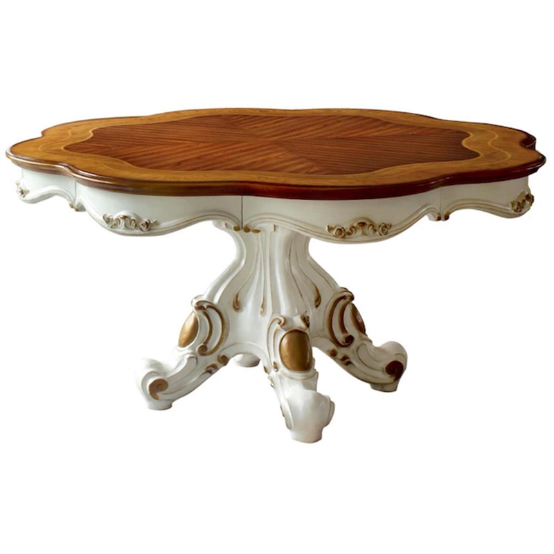 Bowery Hill Picardy Round Wooden Dining Table in Antique Pearl & Cherry Oak