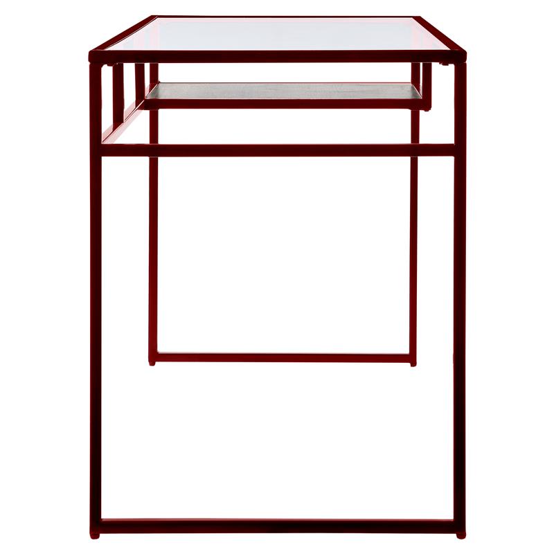 Bowery Hill Glass Rectangle Top Writing Desk with Shelf in Red