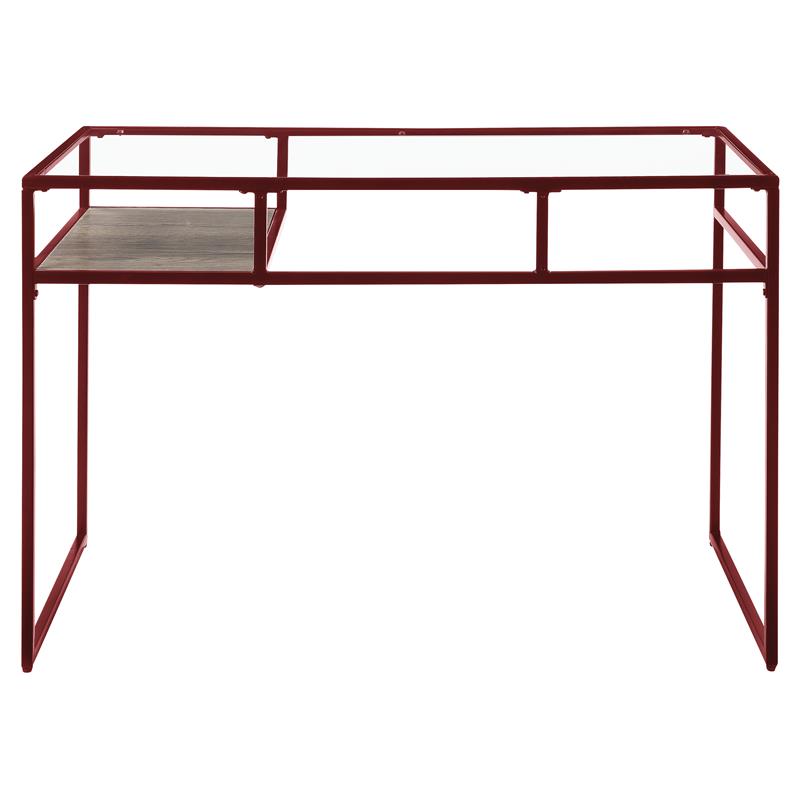 Bowery Hill Glass Rectangle Top Writing Desk with Shelf in Red