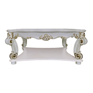 Bowery Hill Wooden Square Coffee Table with Scrolled Legs in Antique Pearl