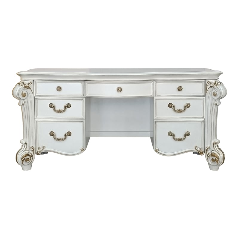 Bowery Hill Transitional Wood Vanity Desk in Beige and Antique Pearl