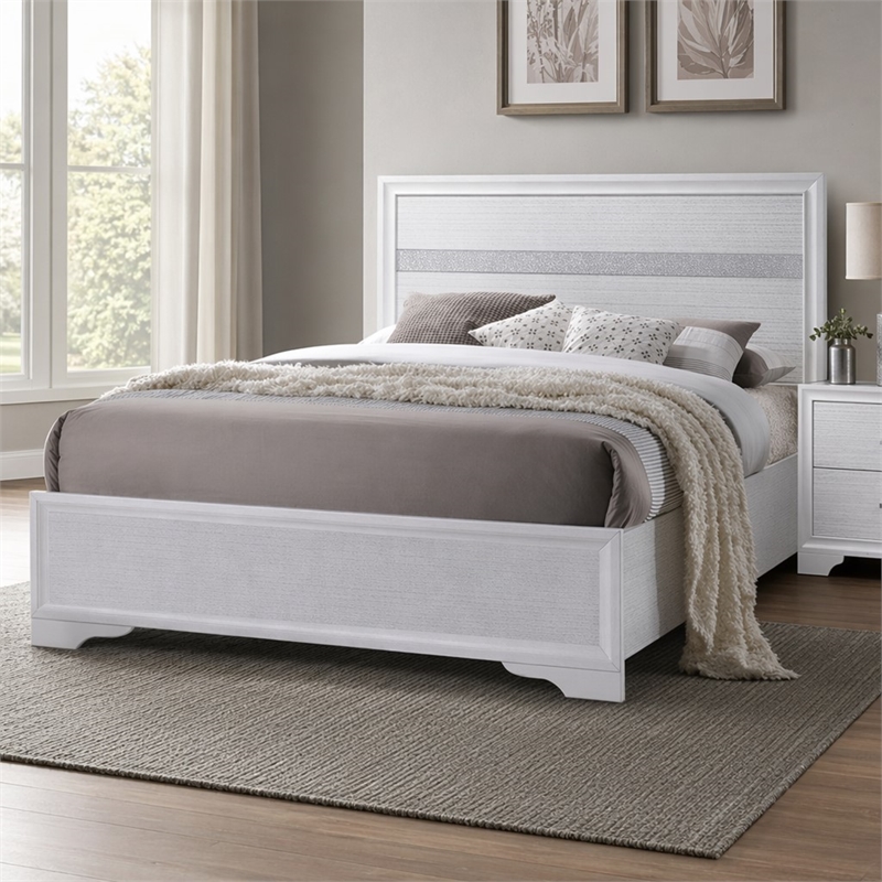 Bowery Hill Wooden Twin Panel Bed with Acrylic Headboard in White