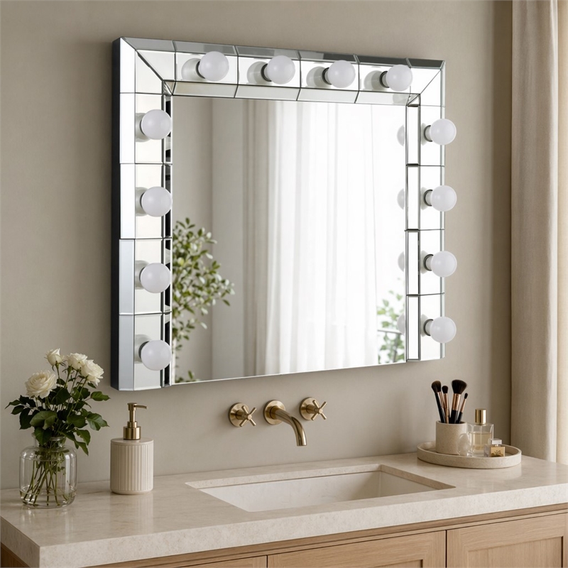 Bowery Hill Horizontal Rectangular Glass Wall Mirror in Mirrored Finish