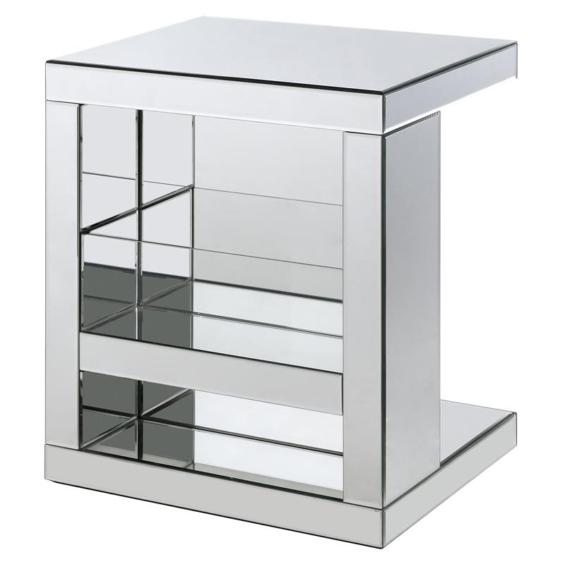 Bowery Hill Glass Accent Table with Magazine Rack and Mirrored Finish