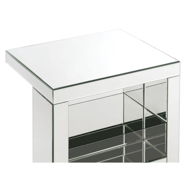 Bowery Hill Glass Accent Table with Magazine Rack and Mirrored Finish