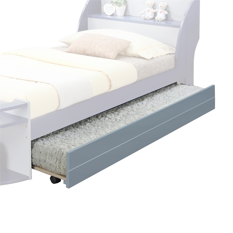 Bowery Hill Wood Twin Trundle Bed with Gray Finish and Caster Wheels