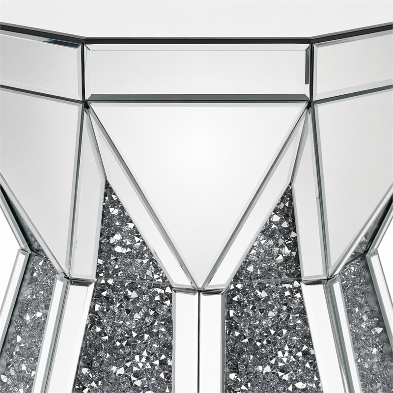 Bowery Hill Glass Top End Table with Mirrored Faux Diamond Base
