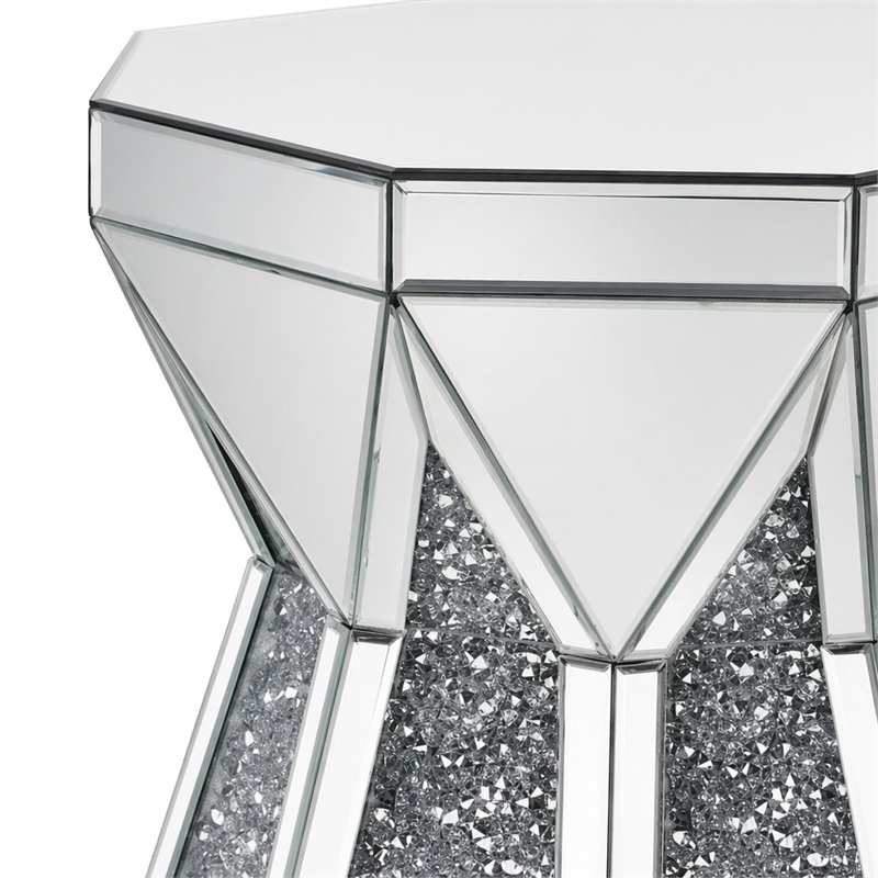 Bowery Hill Glass Top End Table with Mirrored Faux Diamond Base