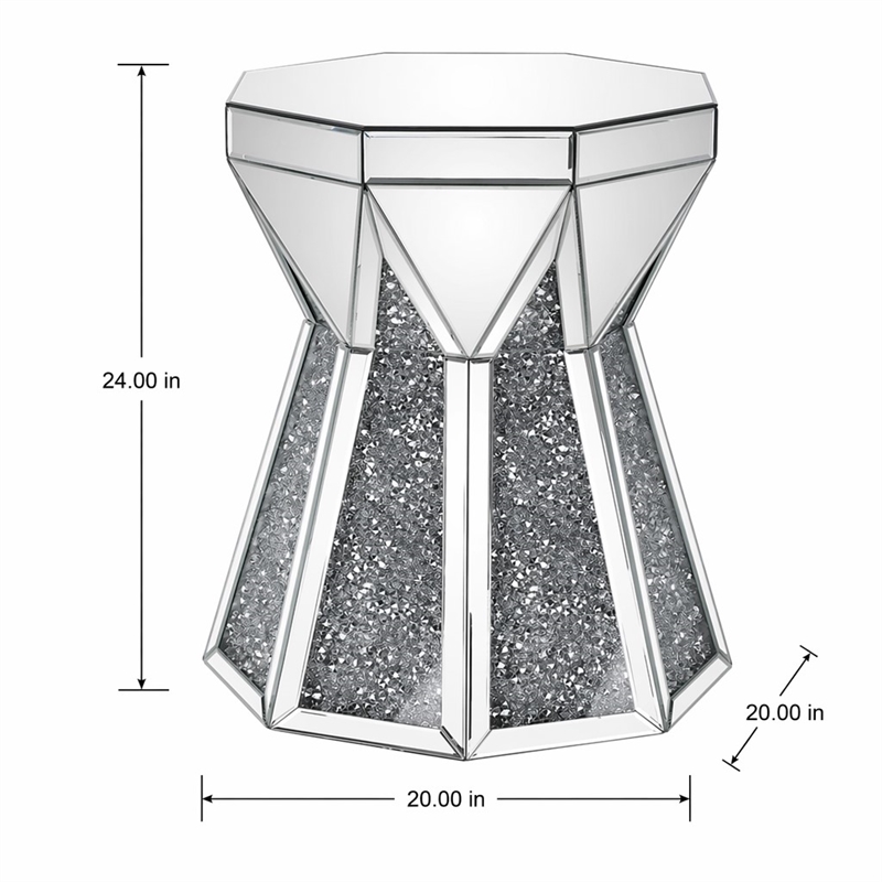 Bowery Hill Glass Top End Table with Mirrored Faux Diamond Base