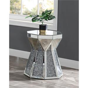 Bowery Hill Glass Top End Table with Mirrored Faux Diamond Base