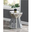 Bowery Hill Glass Top End Table with Mirrored Faux Diamond Base