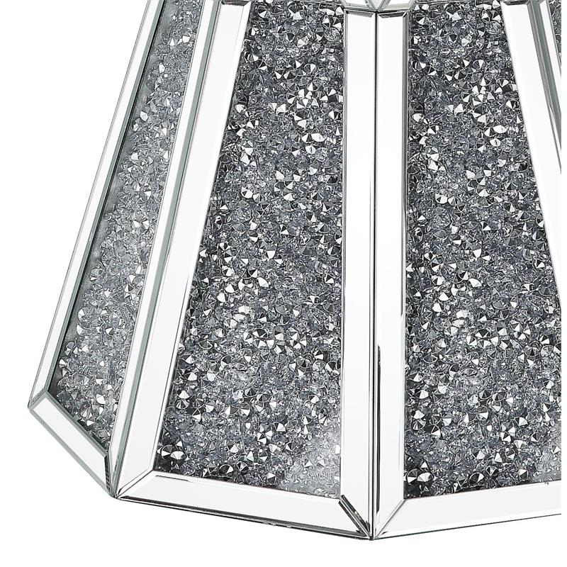 Bowery Hill Glass Top End Table with Mirrored Faux Diamond Base