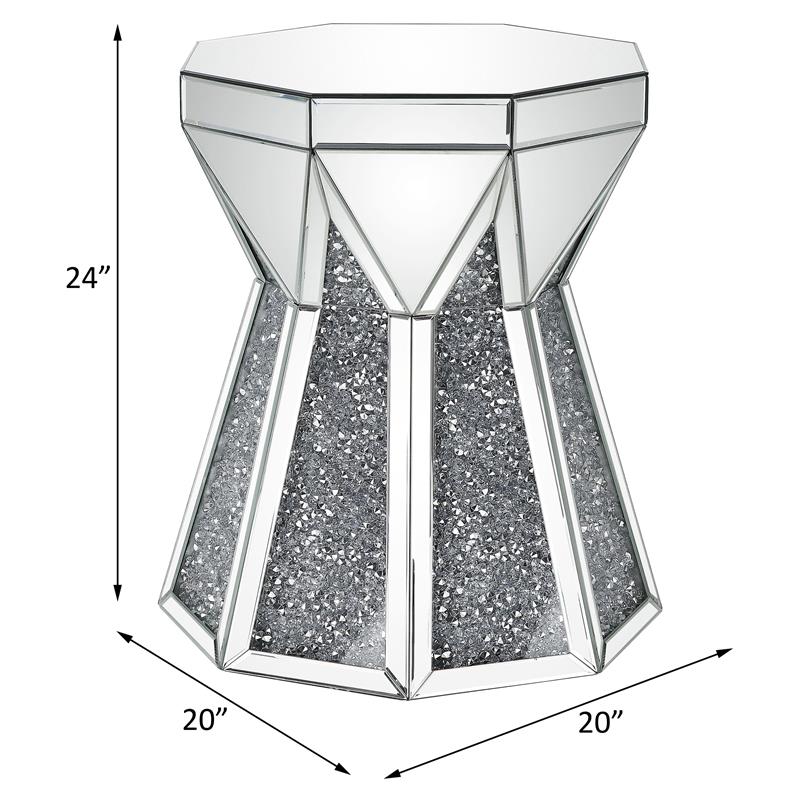 Bowery Hill Glass Top End Table with Mirrored Faux Diamond Base