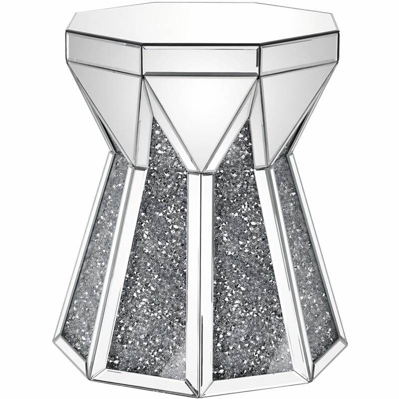 Bowery Hill Glass Top End Table with Mirrored Faux Diamond Base