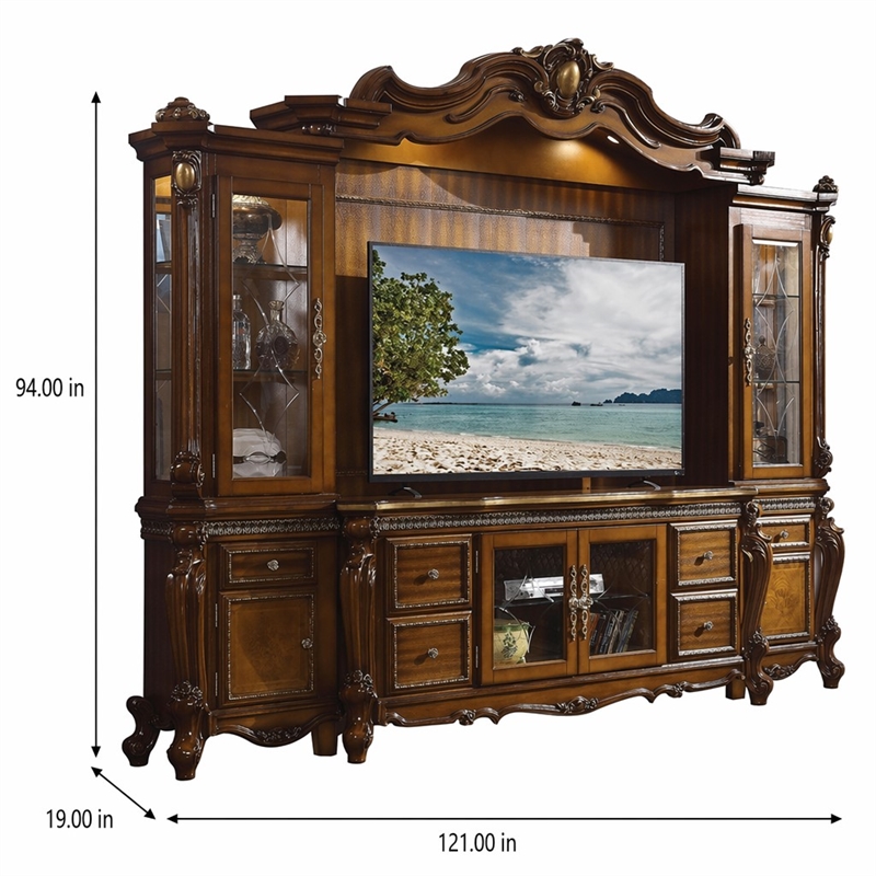Bowery Hill Entertainment Center in Honey Oak Wood and Poly-Resin