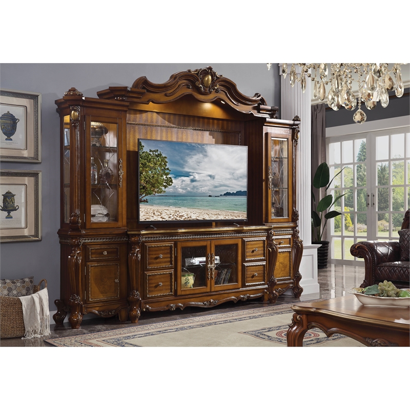 Bowery Hill Entertainment Center in Honey Oak Wood and Poly-Resin