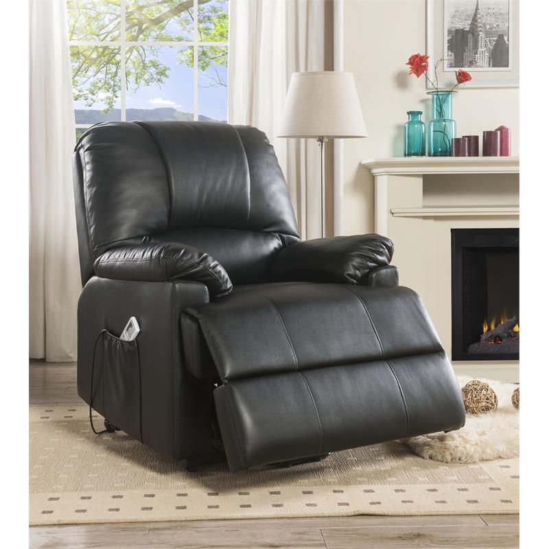 Bowery Hill Black Faux Leather Power Lift Recliner with Massage