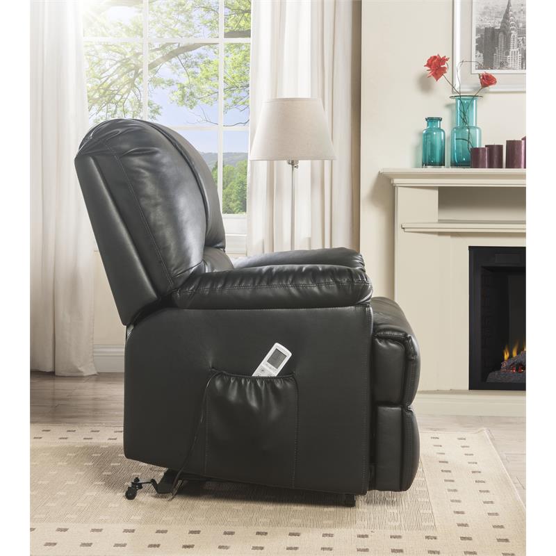 Bowery Hill Black Faux Leather Power Lift Recliner with Massage