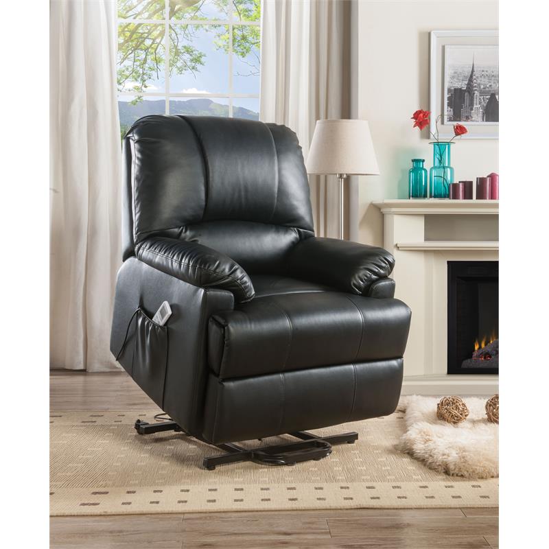 Bowery Hill Black Faux Leather Power Lift Recliner with Massage