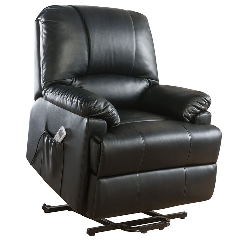 Bowery Hill Black Faux Leather Power Lift Recliner with Massage